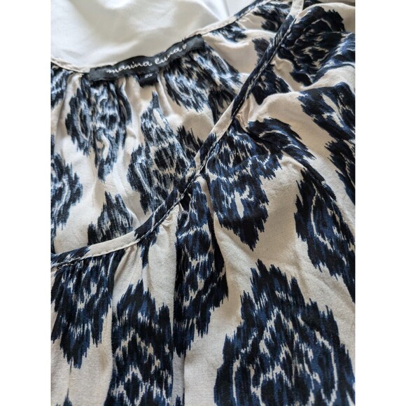 Marina Luna Blouse Women's Sz 2X Boho Peasant Navy Cream Medallion Soft Rayon - Picture 9 of 13